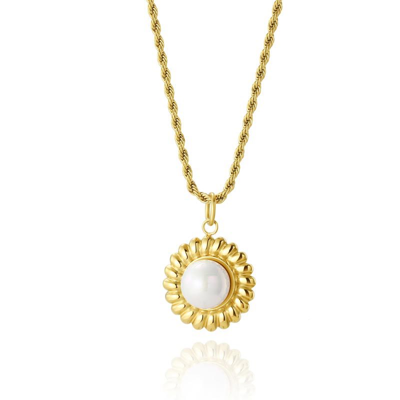 Wholesale Round Braided Edge Pearl Stainless Steel Necklace